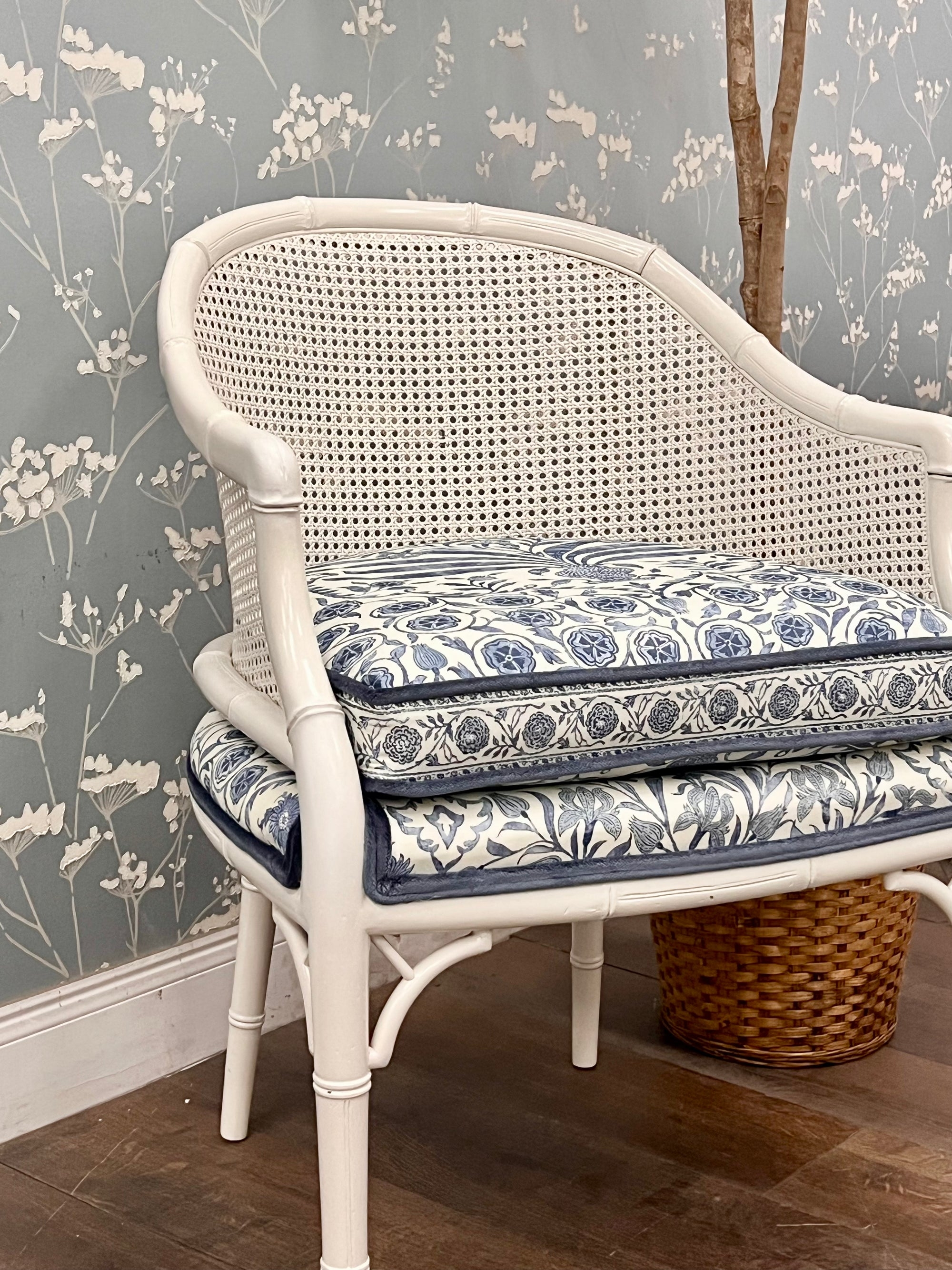 Accent Chair Botanical Print Blue Floral Upholstered Armchair