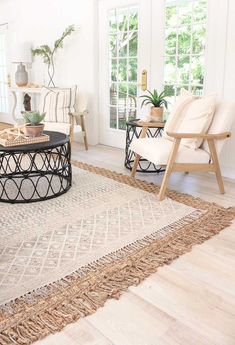 Accent Chair Braided Fringe Layered Neutral Area Rugs