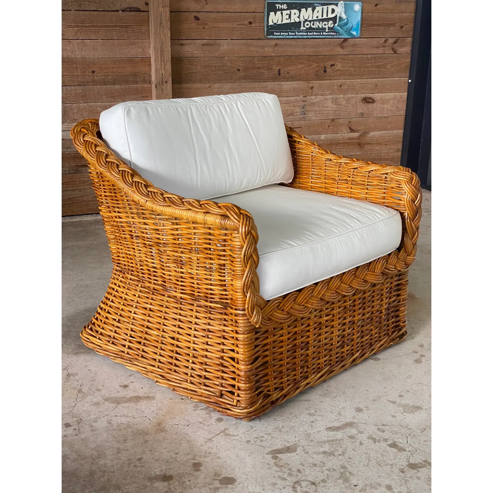Accent Chair braided trim honey brown vintage braided rattan