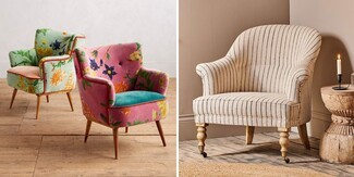 Accent Chair: Brass Casters Ticking Stripe Arm Chair