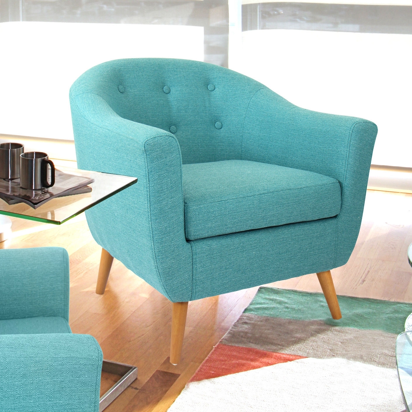 Accent Chair Button Tufting Splayed Legs Mid-Century Lounge Seating
