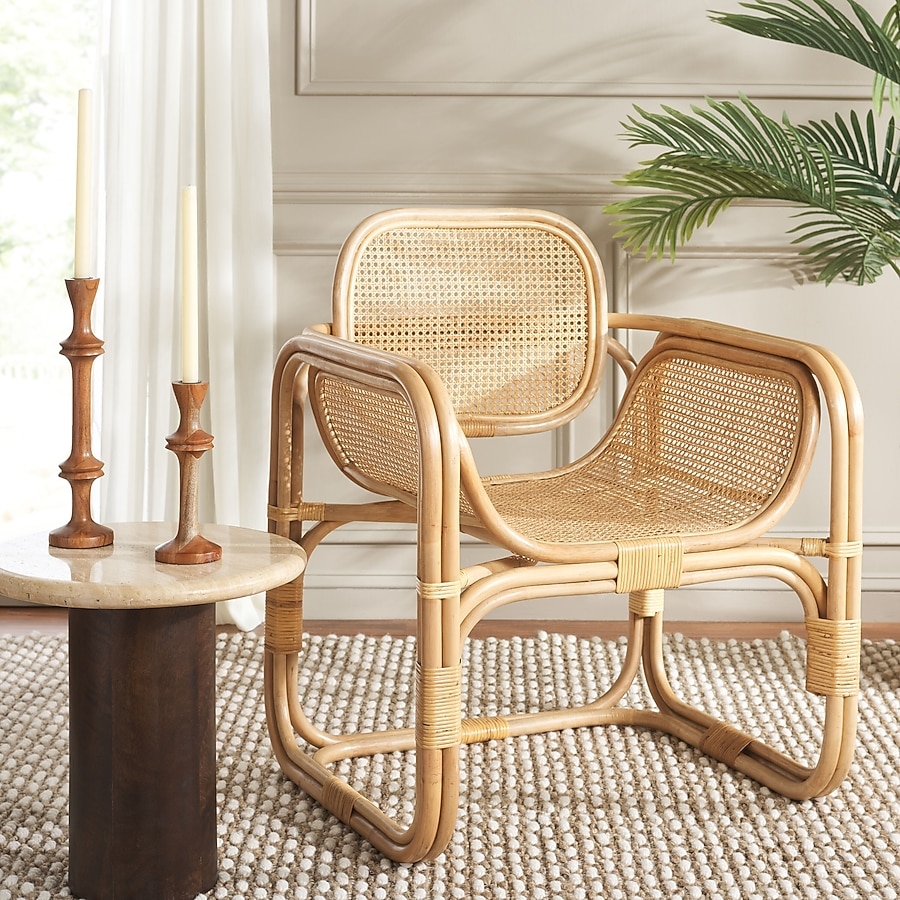 Accent Chair Cane Webbing Curved Frame Natural Rattan Accent Chair