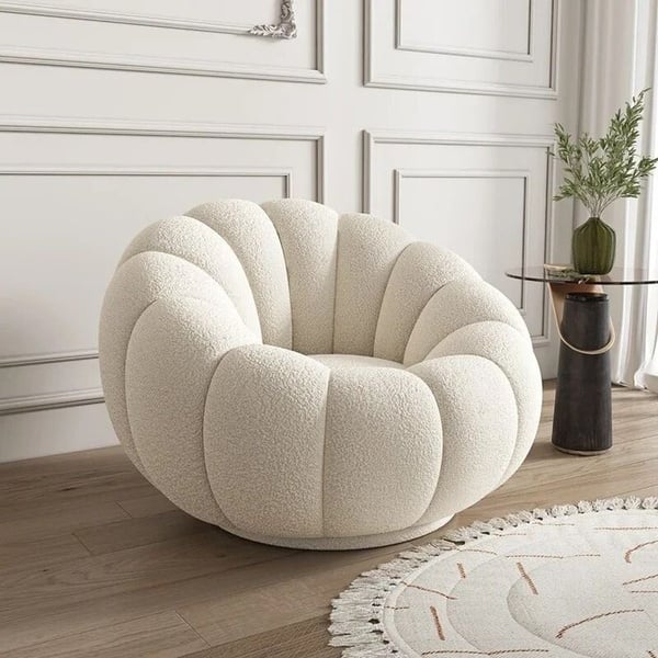 Accent Chair Channel Tufting Organic Shape Cream Round Seat