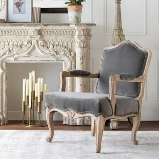 Accent Chair: Charcoal Velvet Carved Apron French Seating