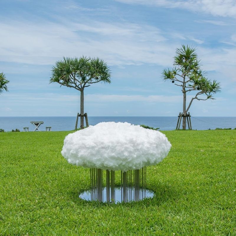 Accent Chair Cloud Shape Slender Rods Mirrored Outdoor Seat