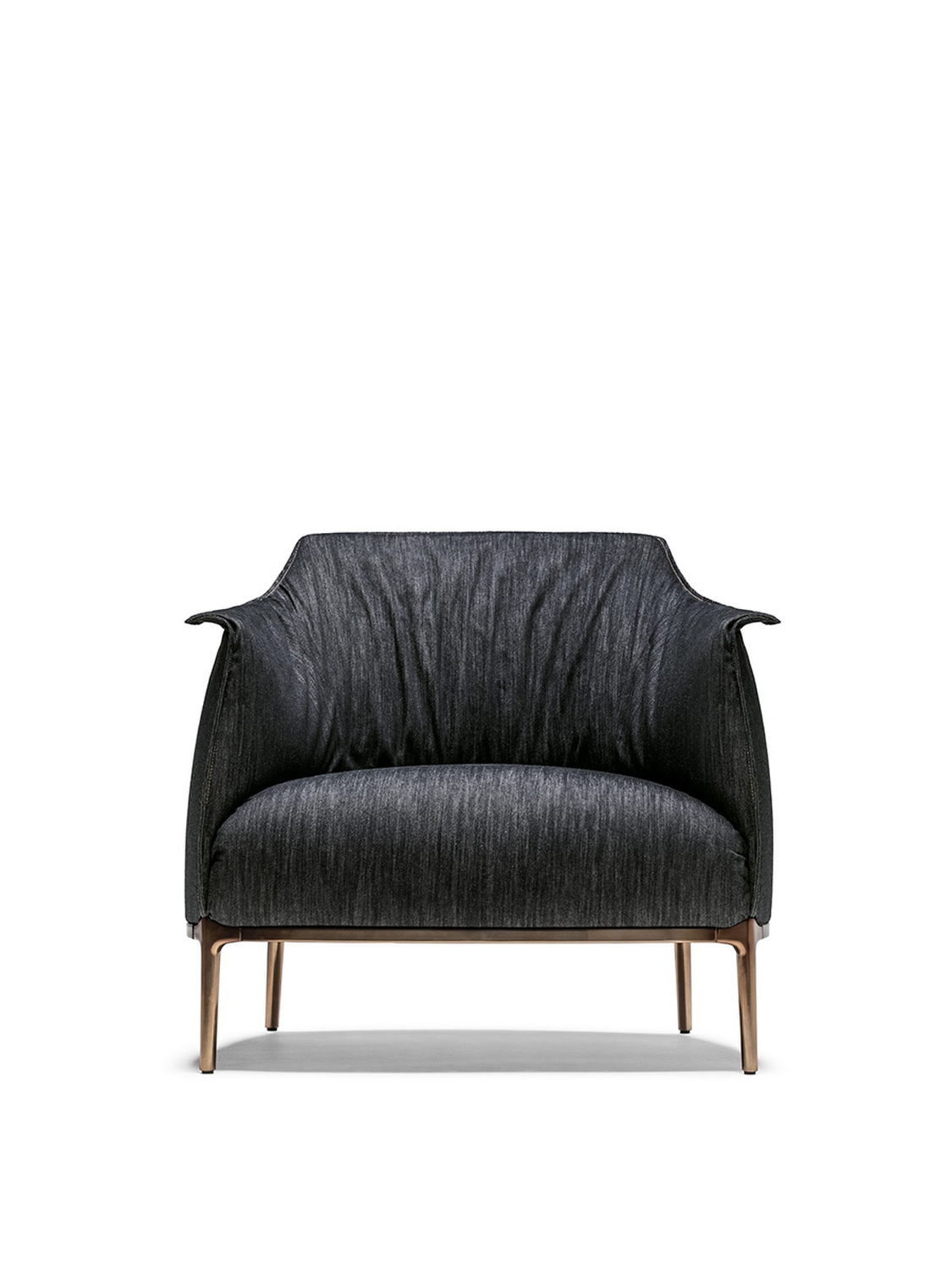 Accent Chair Contemporary Folded Armrests Armchair in Pleated Denim