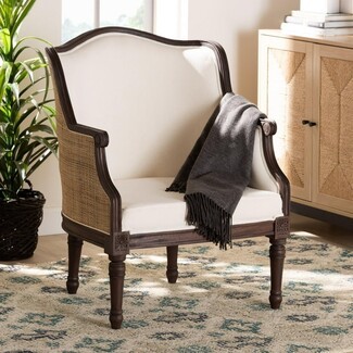 Accent Chair: Dark Brown Wood Cane Side Panel Armchair