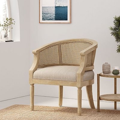Accent Chair Designed with Cane Webbing and Barrel Back