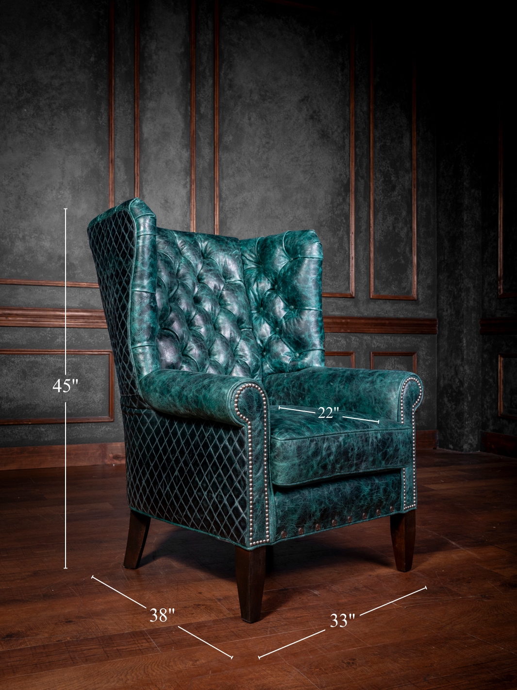 Accent Chair Diamond Quilted Sides Teal Green Wingback Nailheads