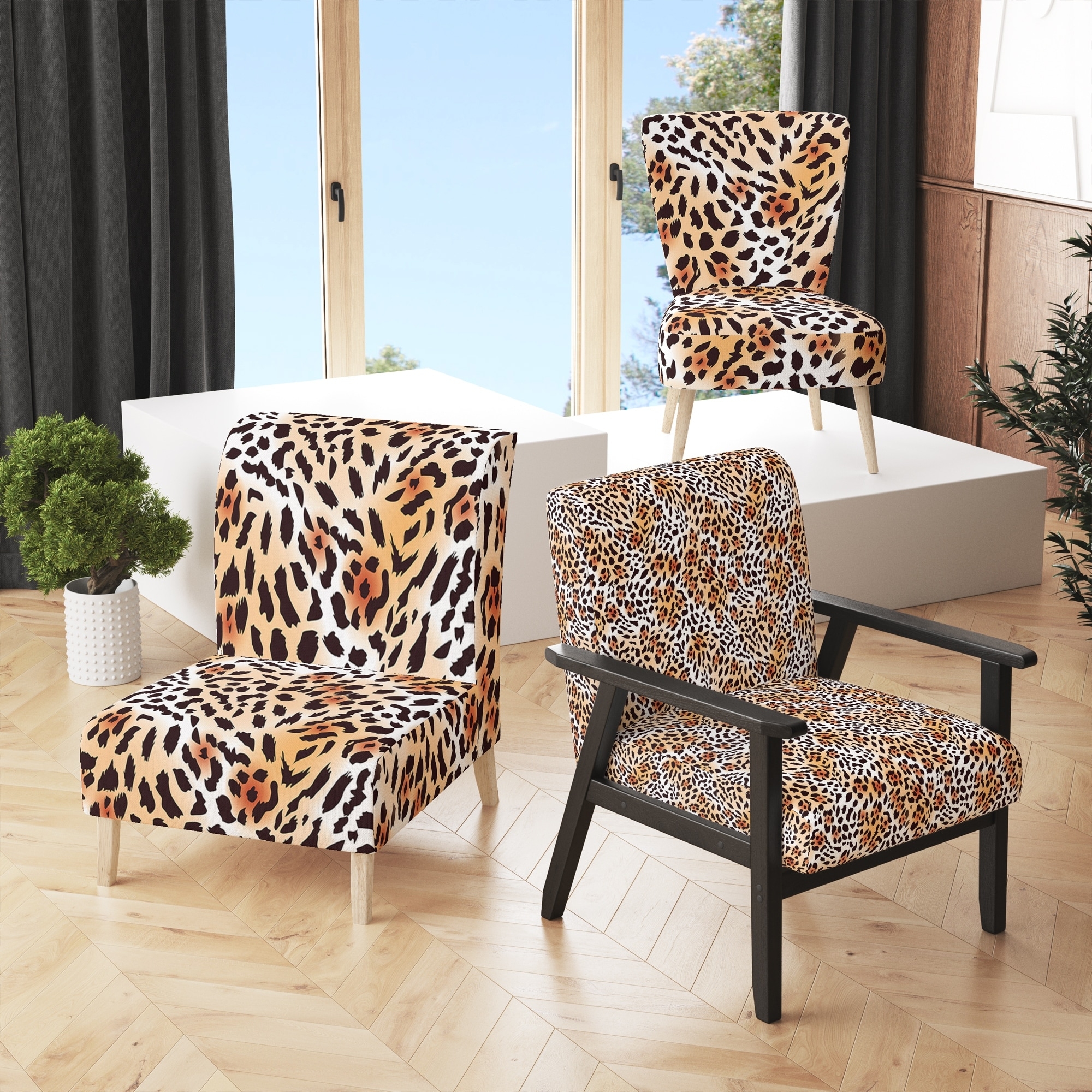 Accent Chair featuring Contrasting Frames and Leopard