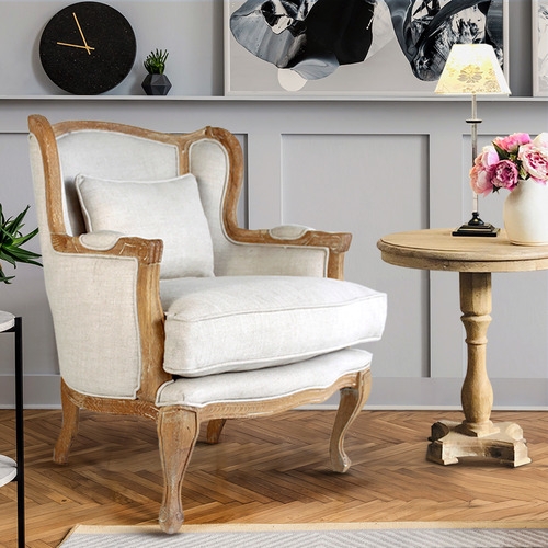 Accent Chair Featuring Distressed Exposed Wood Wingback