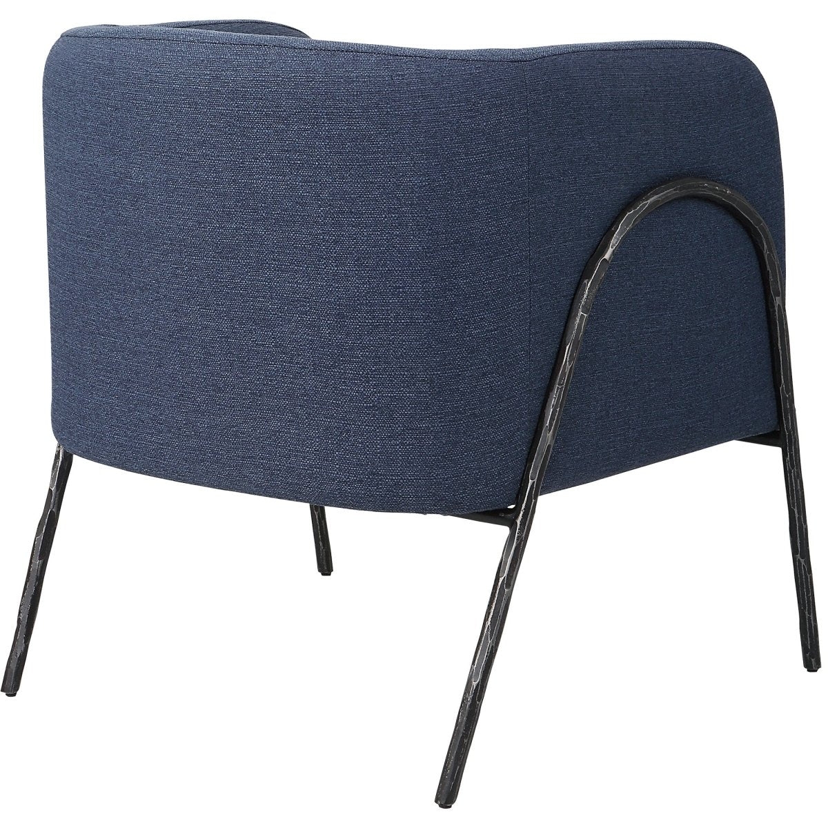 Accent Chair Hammered Metal Barrel Chair in Denim Fabric