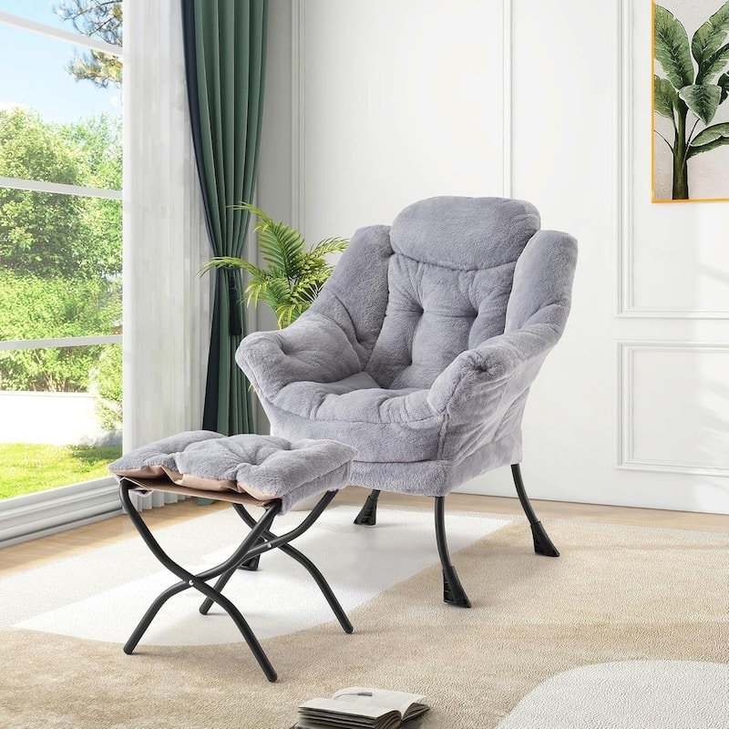 Accent Chair: Heather Grey Faux Fur Texture Reading Nook