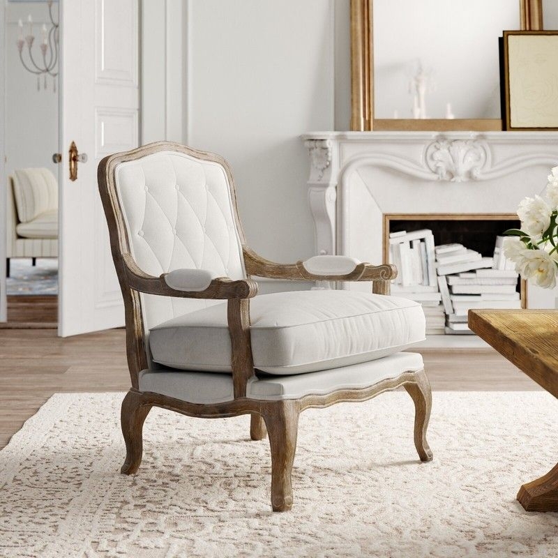 Accent Chair in Cream Fabric with Diamond Tufted Backrest