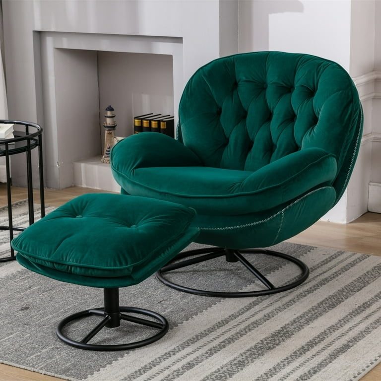Accent Chair: Jasper Green Ring Swivel Base Emerald Velvet