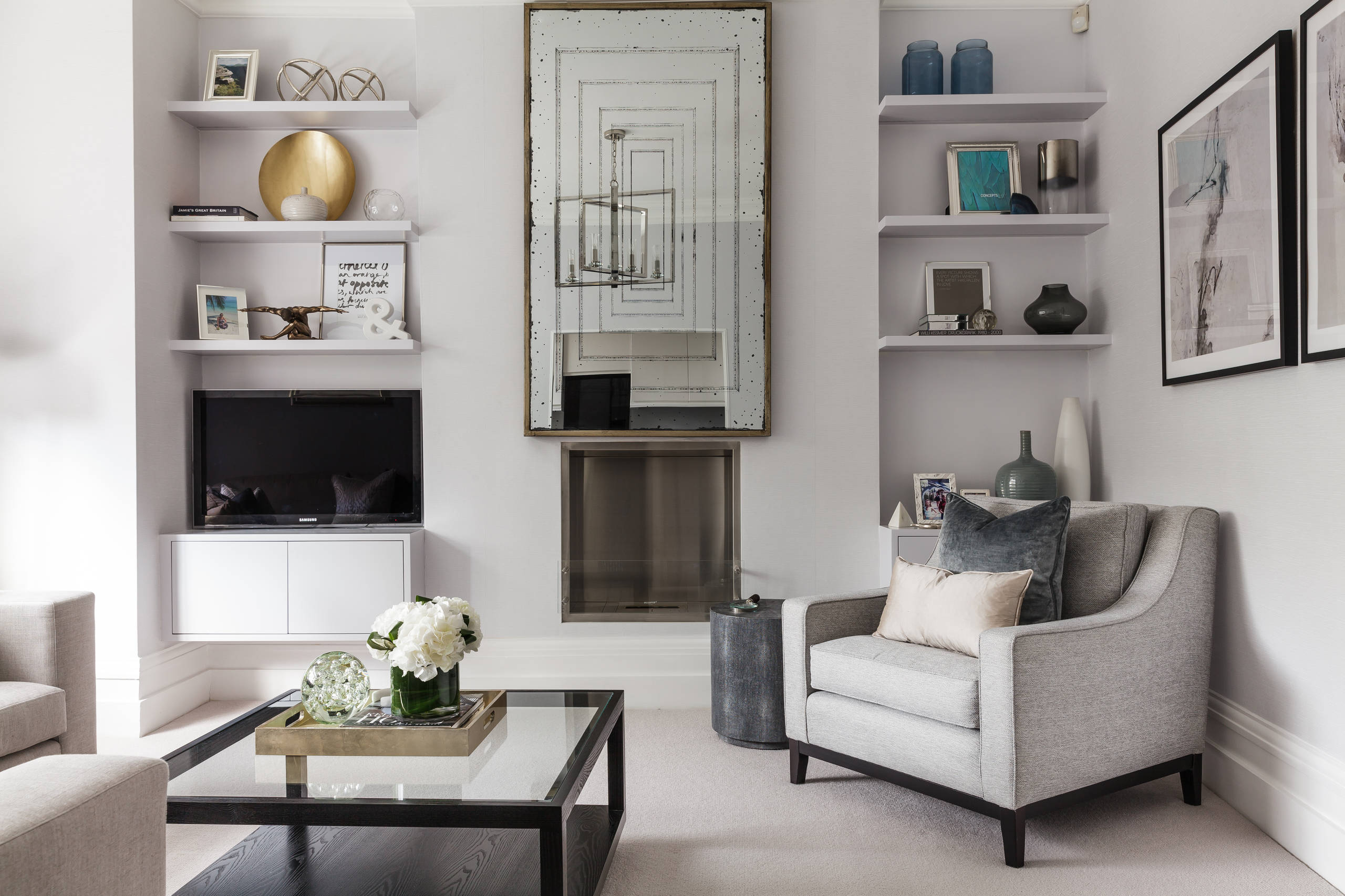 Accent Chair: Light Gray Tapered Dark Legs Styling