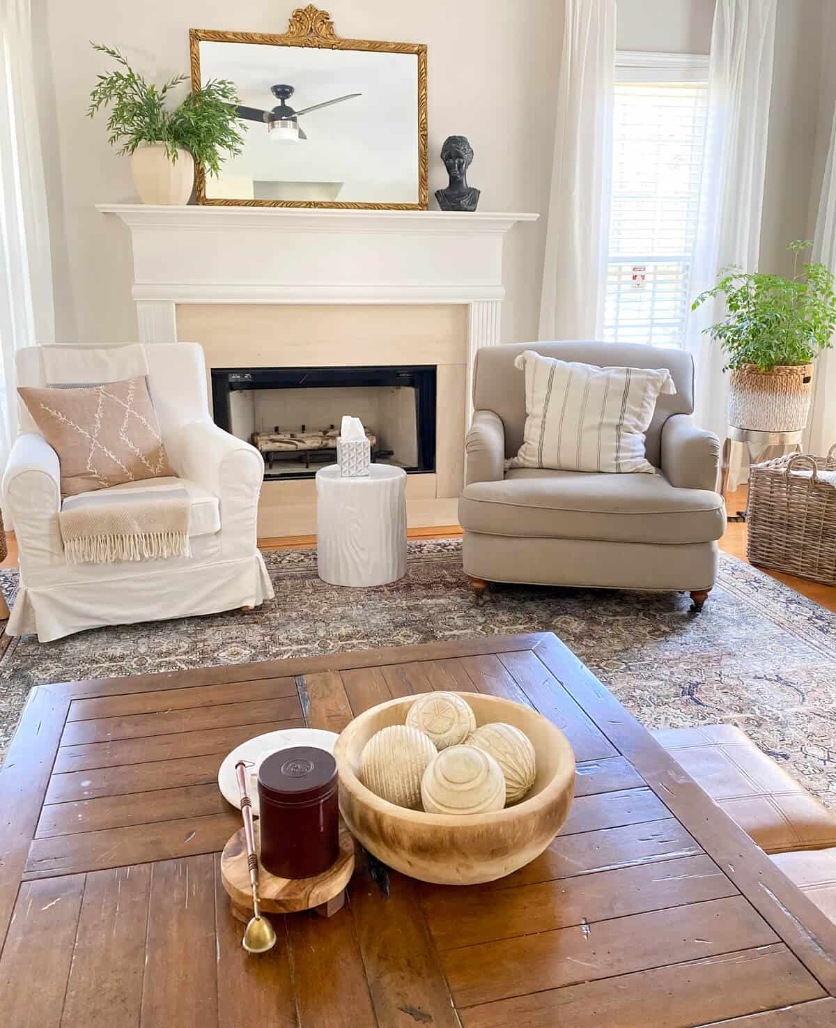 Accent Chair Mismatched Seating for Transitional Mantel Styling