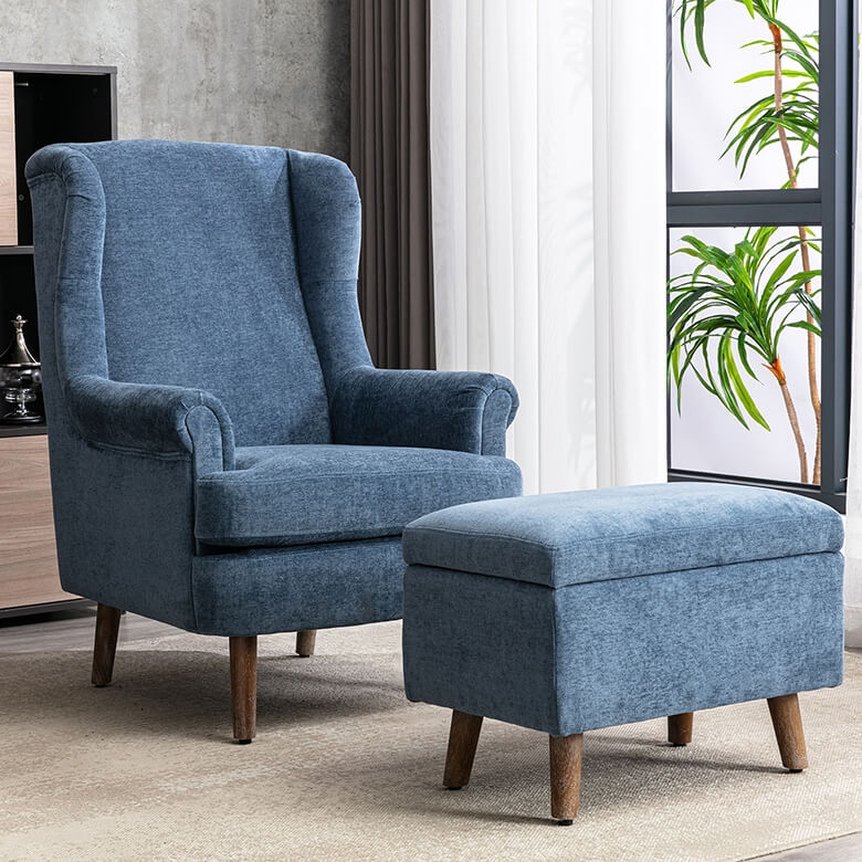Accent Chair Modern Wingback Chair Set with Matching Ottoman