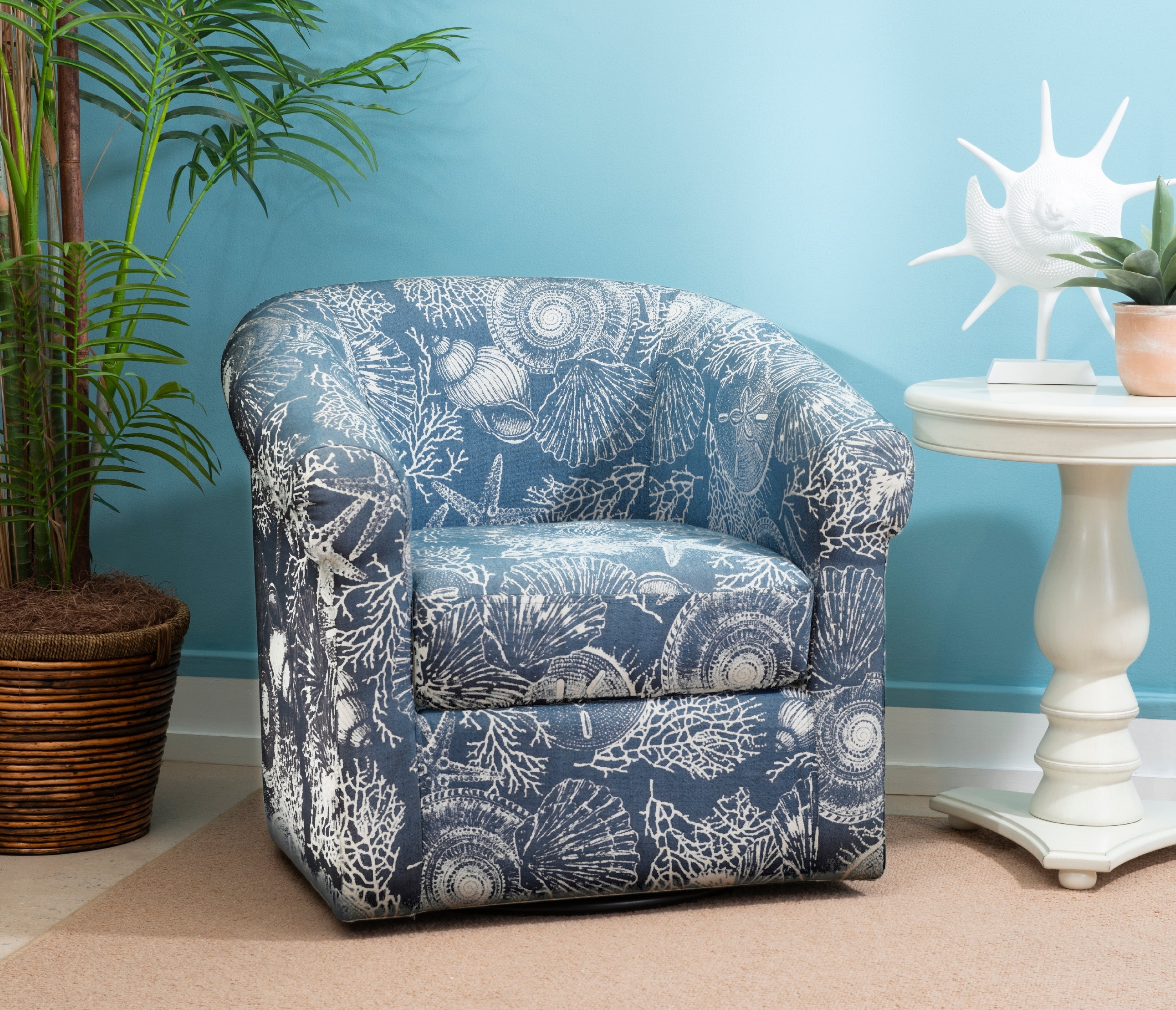 Accent Chair ocean blue seashell print ocean blue seashell chair