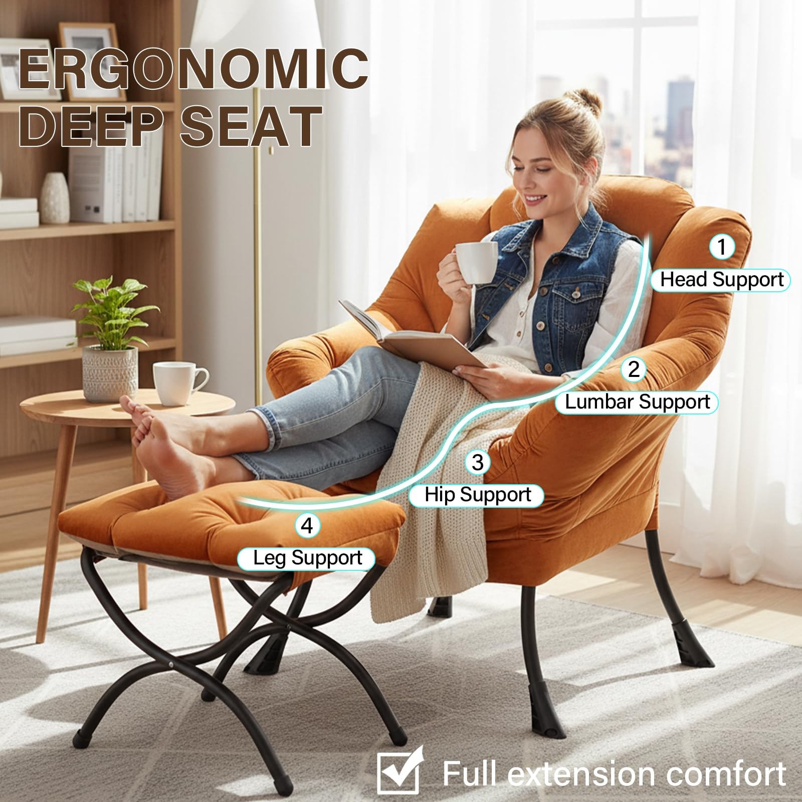 Accent Chair: Orange Four Point Ergonomic Support Lounge