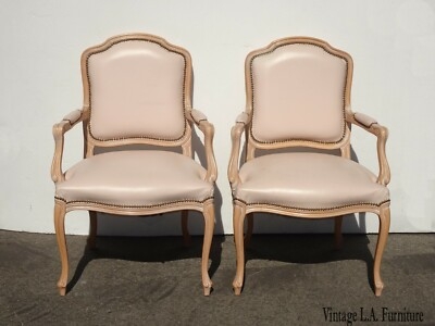 Accent Chair Pair in Blush Pink Leather with Nailhead