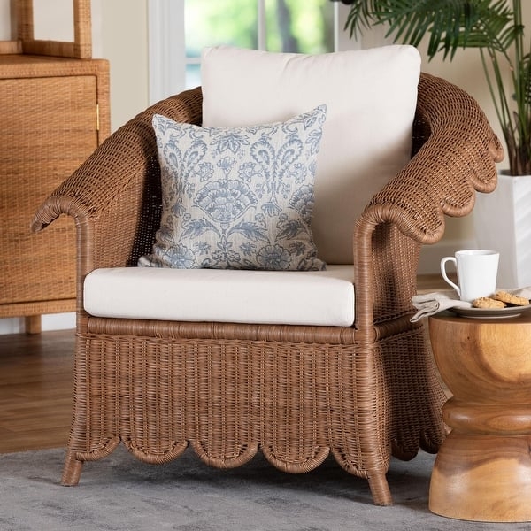 Accent Chair Scalloped Skirt Rolled Arms Scalloped Rattan Armchair