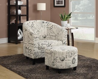 Accent Chair: Script Print Barrel Back and Ottoman Set