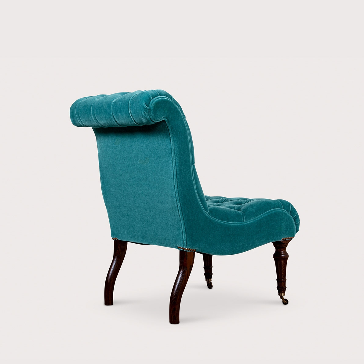 Accent Chair Scrolled Back Mohair Brass Casters Traditional Slipper
