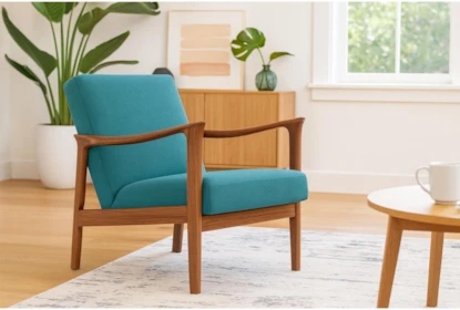 Accent Chair Sculpted Armrests Teal Fabric Open Frame Lounge Seat