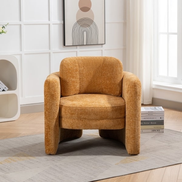 Accent Chair Sculptural Base Contemporary Nubby Fabric Chair