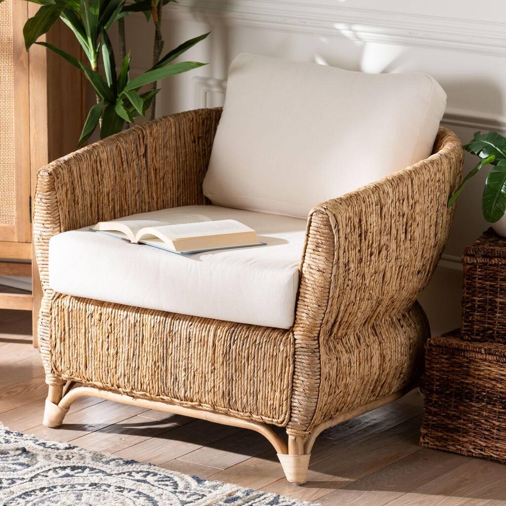 Accent Chair Sculptural Base Seagrass Handwoven Seagrass Armchair