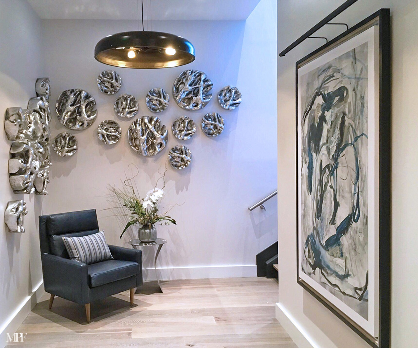 Accent Chair Sculptural Wall Cluster Gold Lined Pendant