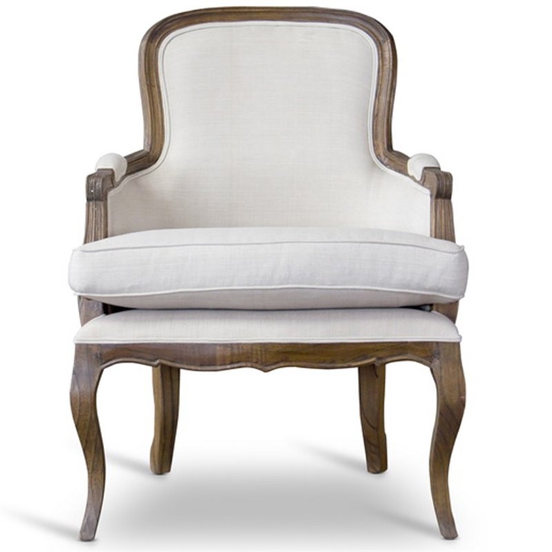 Accent Chair Showcasing Carved Apron and Beige Fabric