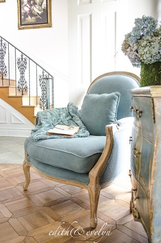Accent Chair: Teal Blue Medallion Back French Bergere