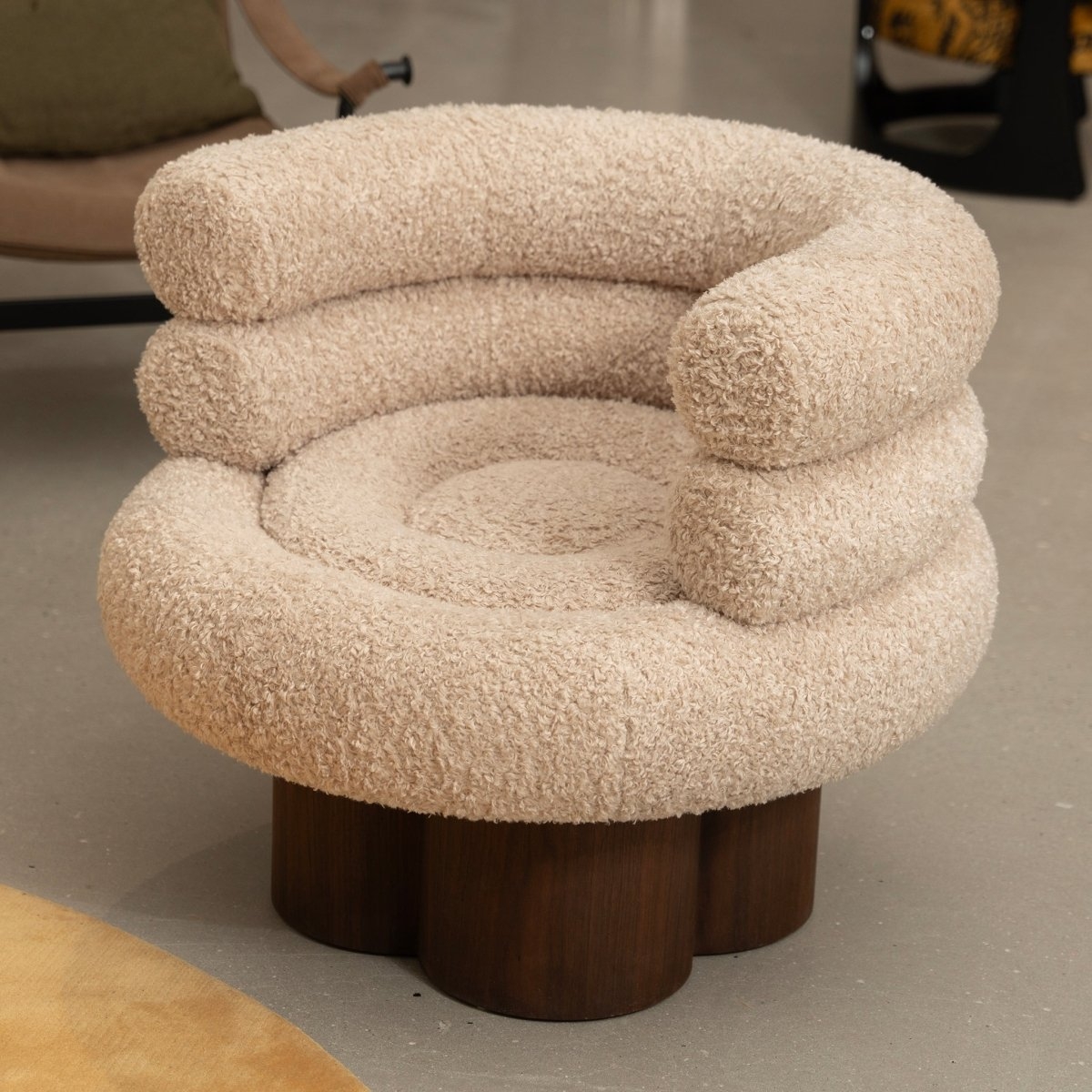 Accent Chair Triple Tiered Back Scalloped Pedestal Base