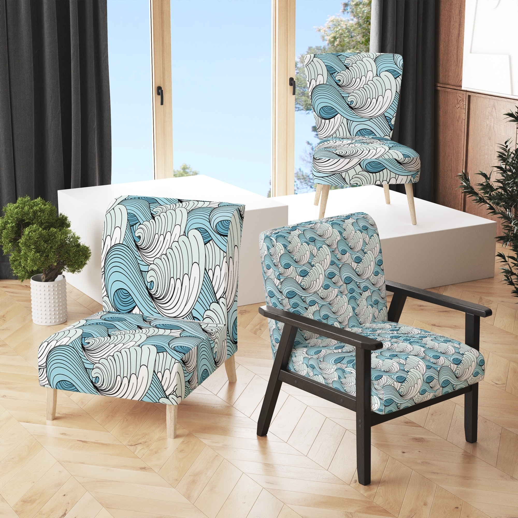 Accent Chair Wave Print Upholstery Great Wave Pattern Accent Chair