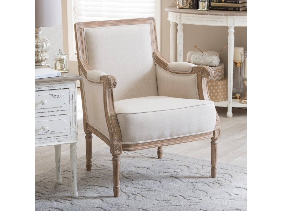 Accent Chair: Weathered Wood Scrolled Arm French Seating