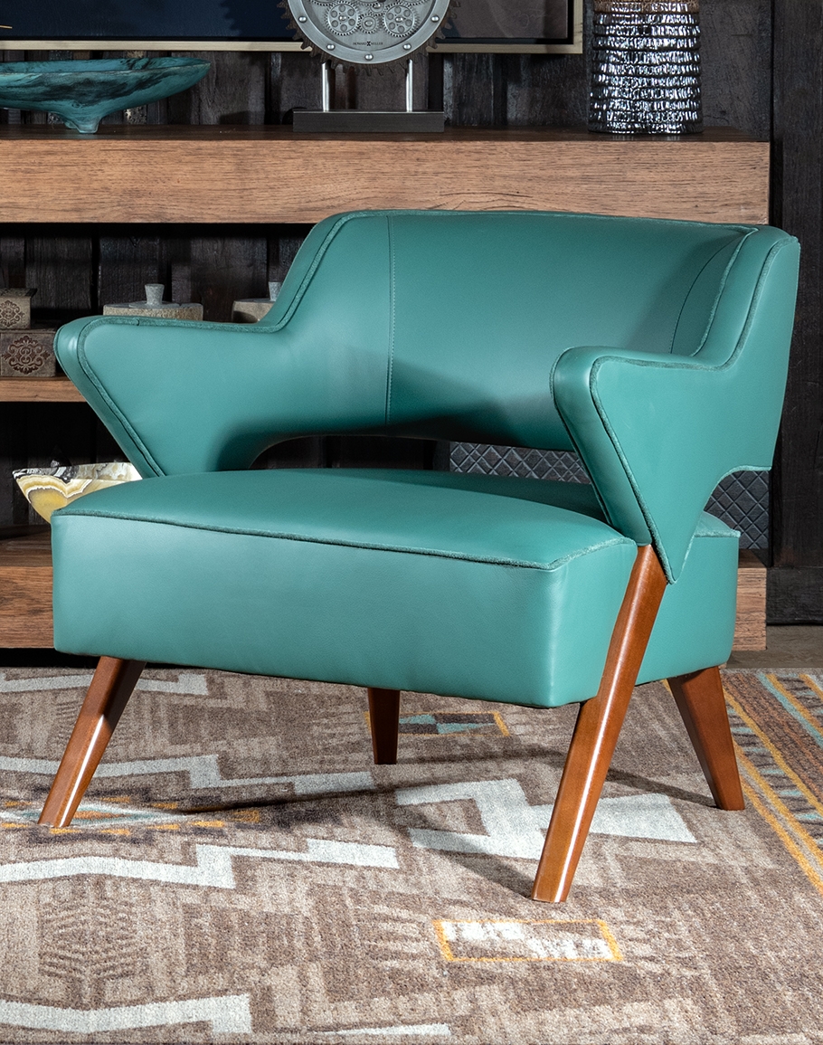 Accent Chair Winged Arms Teal Blue Leather-Like Open Back Armchair
