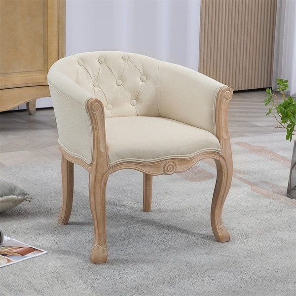 Accent Chair with Button Tufting and Carved Medallion