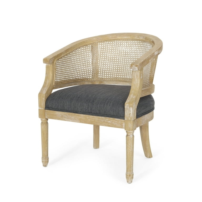Accent Chair with Cane Backrest and Charcoal Gray Seat