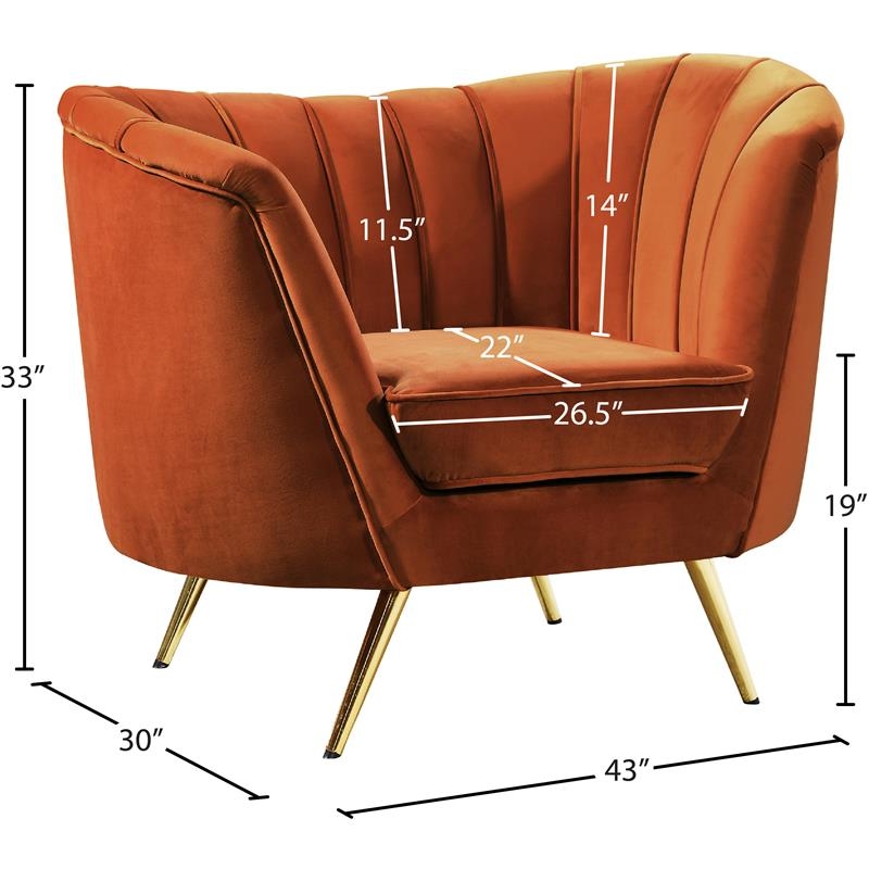 Accent Chair with Cognac Velvet and Polished Gold Legs