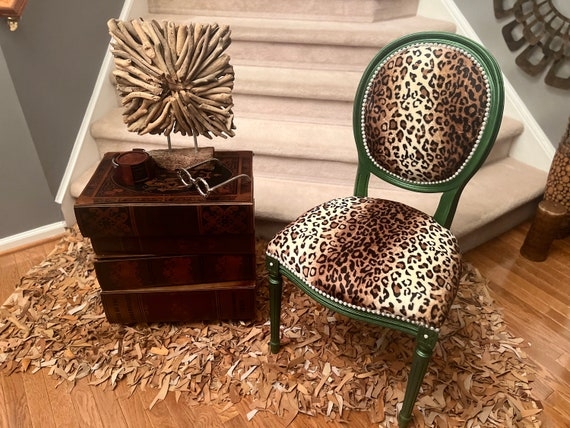 Accent Chair with Forest Green Frame and Leopard Seat