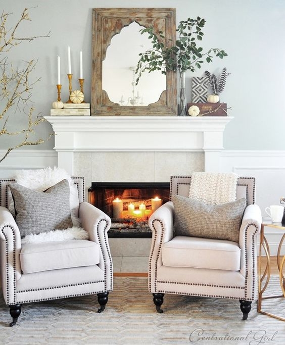 Accent Chair with Nailhead Trim and Rolled Arms Mantel Decor