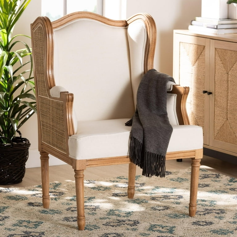Accent Chair with Rattan Side Panels and Honey Oak Frame