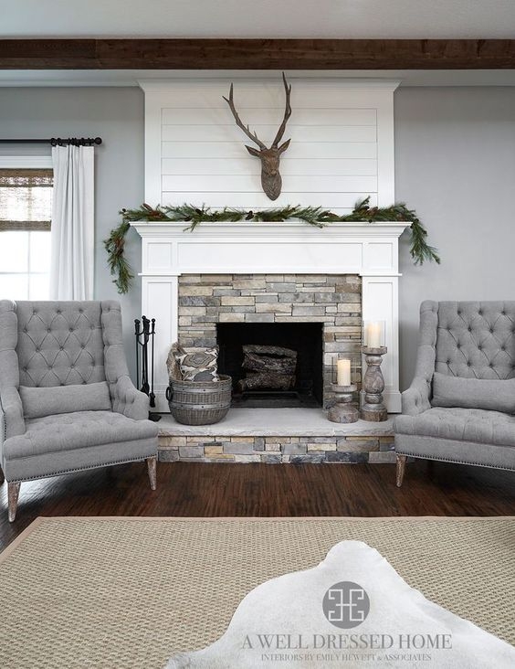 Accent Chair with Tufted Wingback and Shiplap Fireplace Wall
