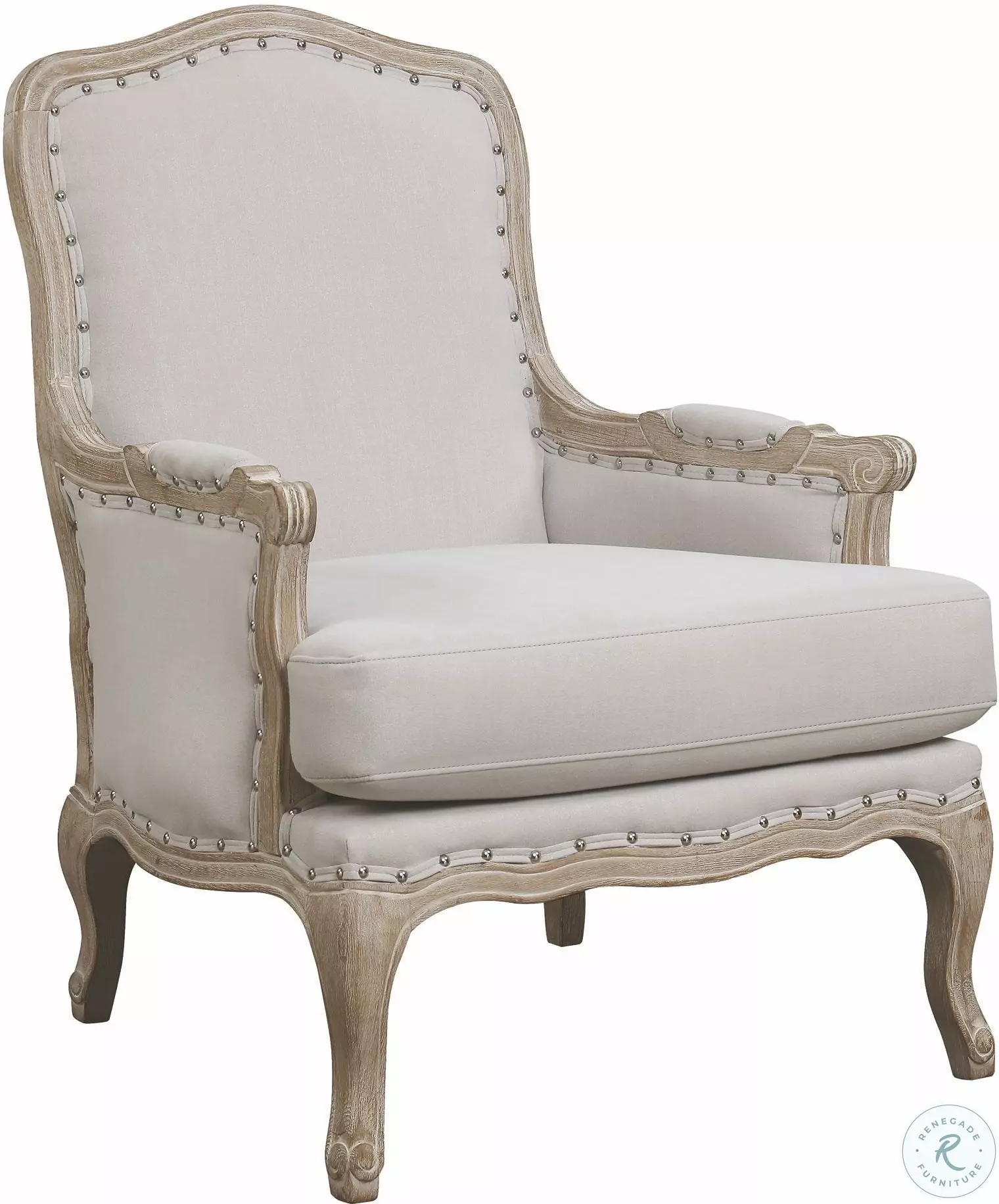 Accent Chair with Weathered Gray Wood and Nailhead Trim