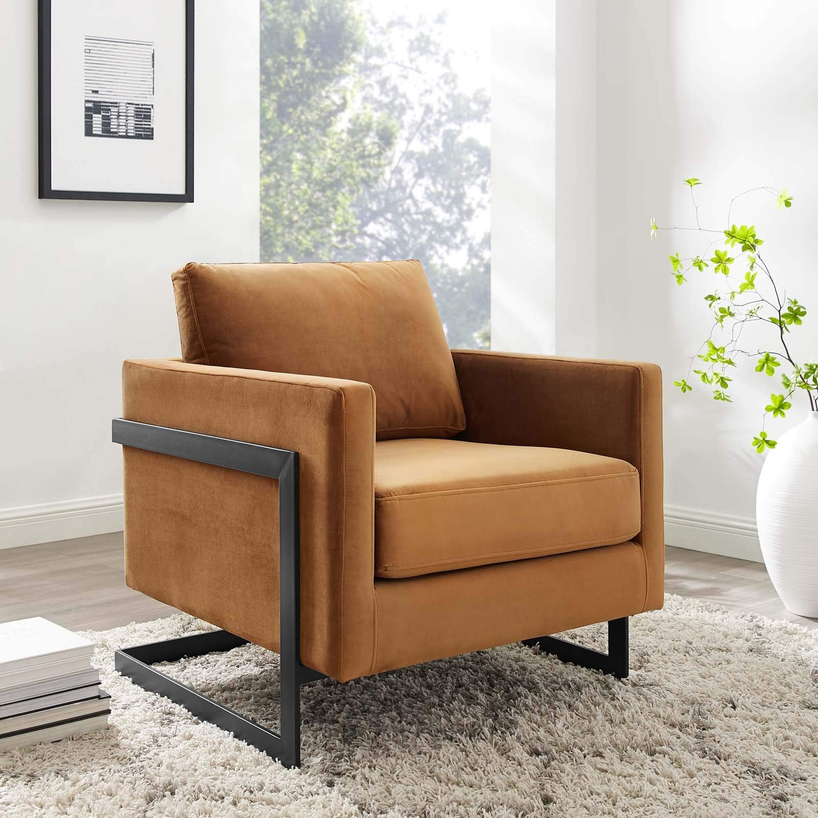 Accent Chair with Wrap Around Arms and Matte Black Frame