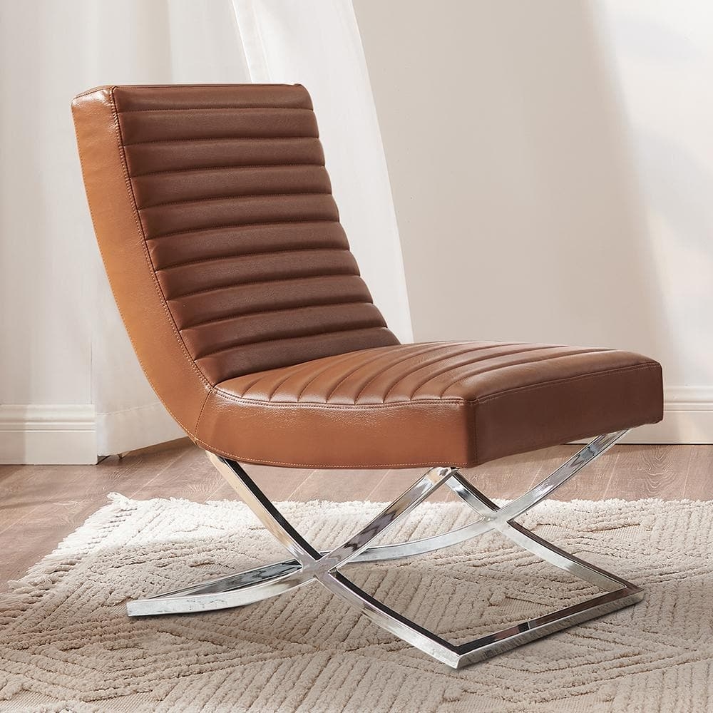Accent Chair with X-Crossed Metal Legs and Channel Tufting