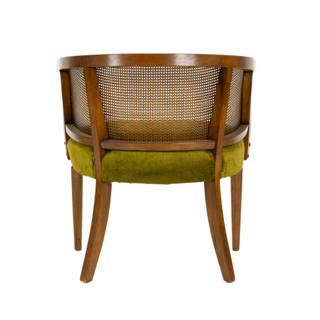 Accent Chair Woven Cane Panels Moss Green Mid Century Chair
