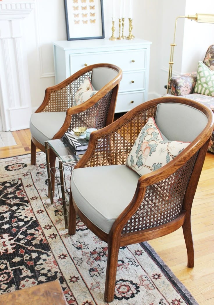 Accent Chair Woven Caning Transitional Living Room Seating
